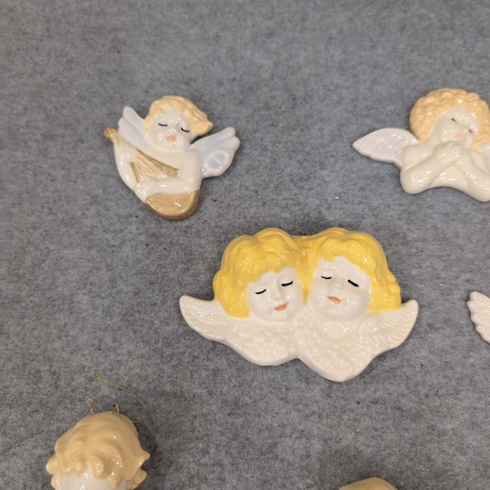 Vintage 1988 Ceramic Angel Cherub Wall Hanging Figurines Set of 9 Hand Painted - Picture 5 of 9